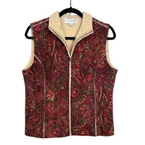 Casual Corner Annex Paisley Vest Sherpa Lined Zip Front Brown Red Women's M